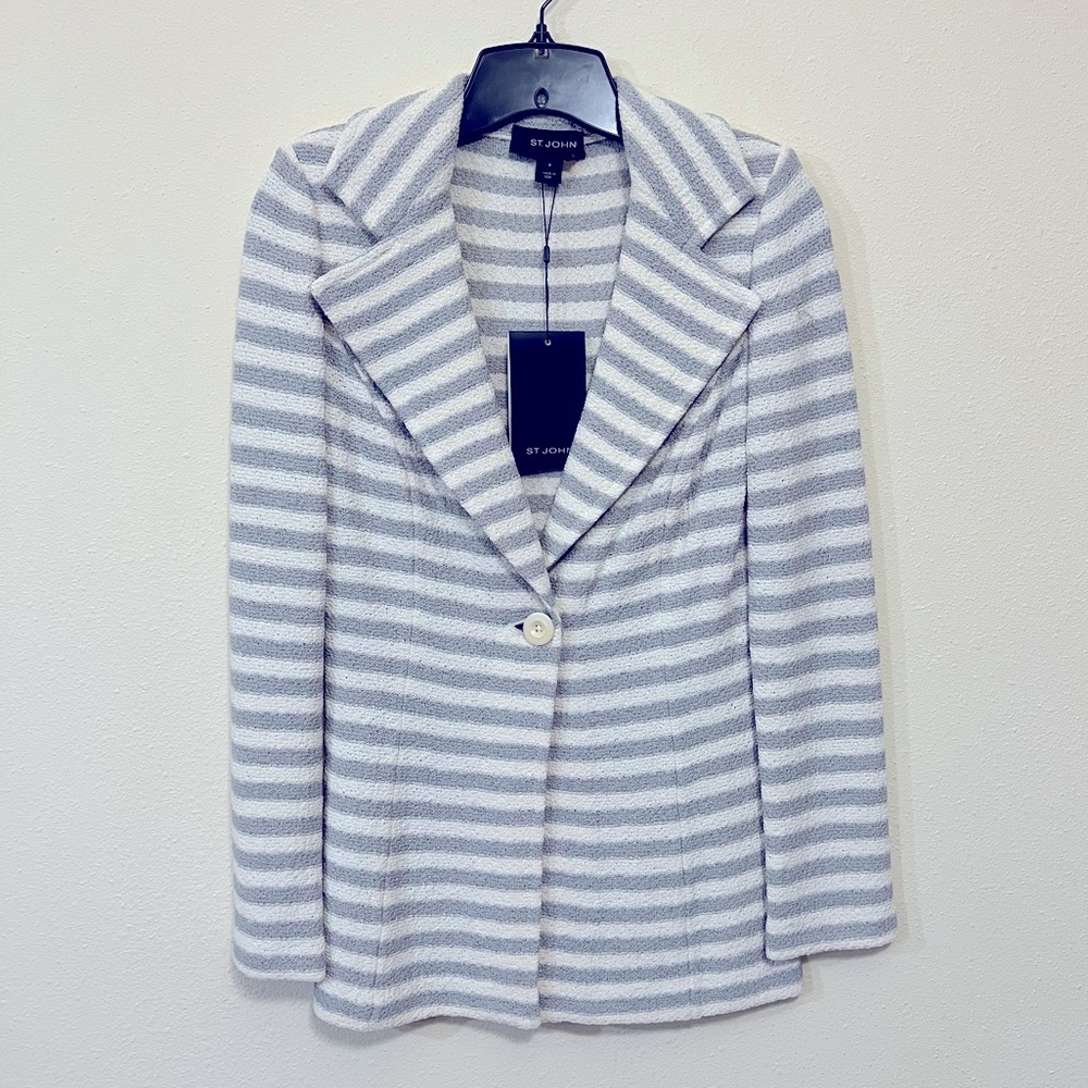 St John Jacket - Grey and Cream Striped Knit - Size 0